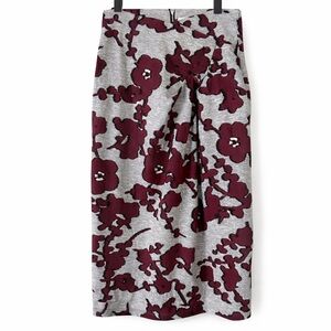 Zara Studio Limited Edition Grey Burgundy Floral Midi Skirt M High Waist Pleated